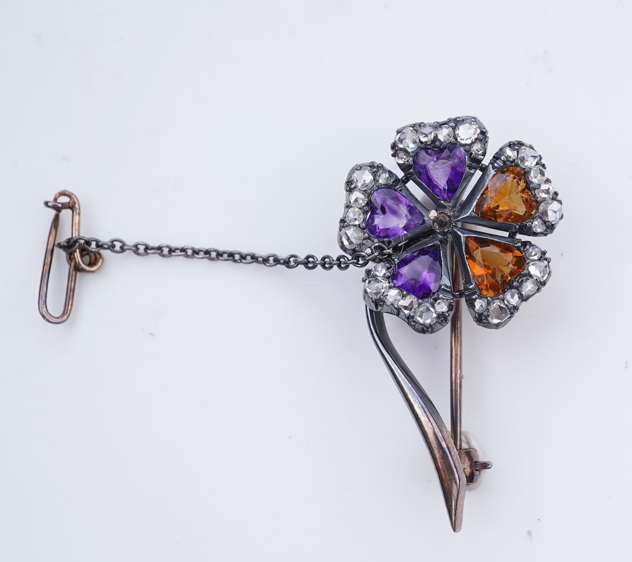 A Victorian amethyst, citrine and diamond brooch, late 19th century